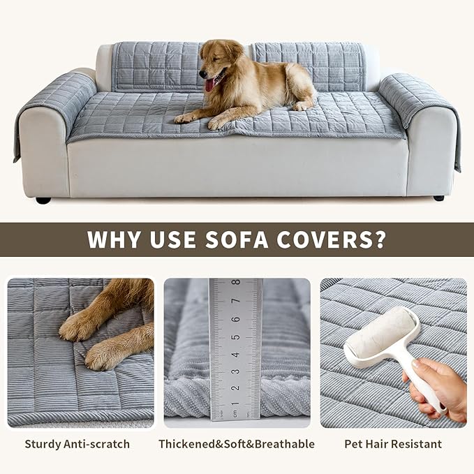Couch Covers for Dogs Washable, Non Slip Couch Covers for Loveseat Sofa Pet Friendly, Soft Fuzzy Sofa Covers for Pet, Dog Couch Cover Furniture Protector(1PC,Light Grey,27.6"x59.1")
