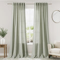 Nanspring Sage Green Curtains 80 Inches Length for Living Room Back Tab Rod Pocket Semi Sheer Linen Drapes Muted Neutral Boho Pale Green Linen Textured Window Curtain for Dining Room 52X80 Inch