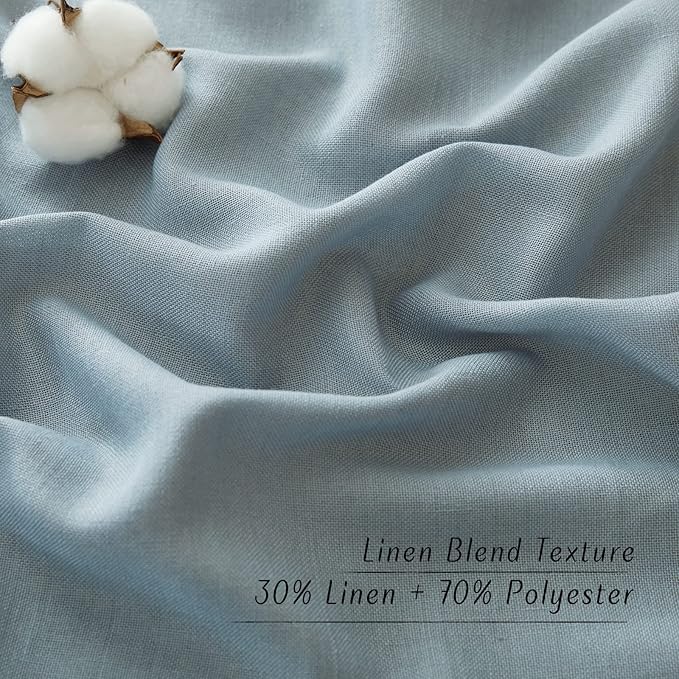 NICETOWN Thick Linen Blend Curtains Flax Textured for Bedroom, Rustic Grommet Semi Sheer Privacy Added Window Curtains & Drapes Light Filtering for Nursery, Stone Blue, W42 x L63, Set of 2