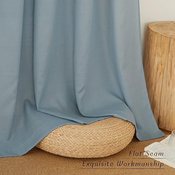 NICETOWN Stone Blue Thick Linen Curtains 72" Length, Grommet Privacy Window Treatments Linen Weave with Light Penetration Vertical Drapes for Farmhouse/Home Office, W42 x L72, 2 Panels