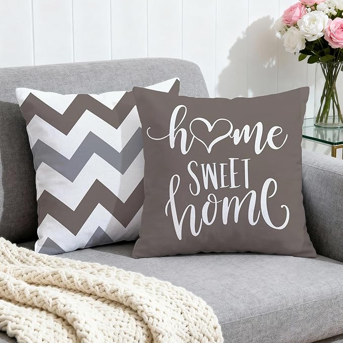 Hexagram Geometric Grey Pillow Covers 16x16 Set of 4, Decorative Outdoor Boho Modern Throw Pillow Covers, Home Sweet Home Farmhouse Cushion Case for Couch Sofa Bedroom Indoor Decor(No Insert)