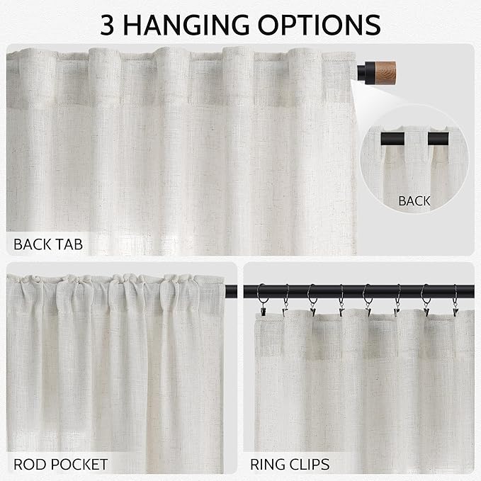 Nanspring Natural Linen Curtains 84 Inch Length 2 Panels Set for Living Room Country Semi Sheer Rustic Light Filtering Curtains Farmhouse Decor Curtain for Bedroom Back Tab and Rod Pocket 52x84