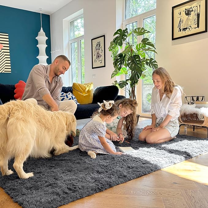 OLANLY 2x10 Machine Washable Runner Rugs for Hallway, Soft Fluffy Shaggy Bedside Rugs for Bedroom, Living Room, Indoor Floor Carpet for Kids Girls and Boys, Nursery Rooms, Home Decor Aesthetic, Grey