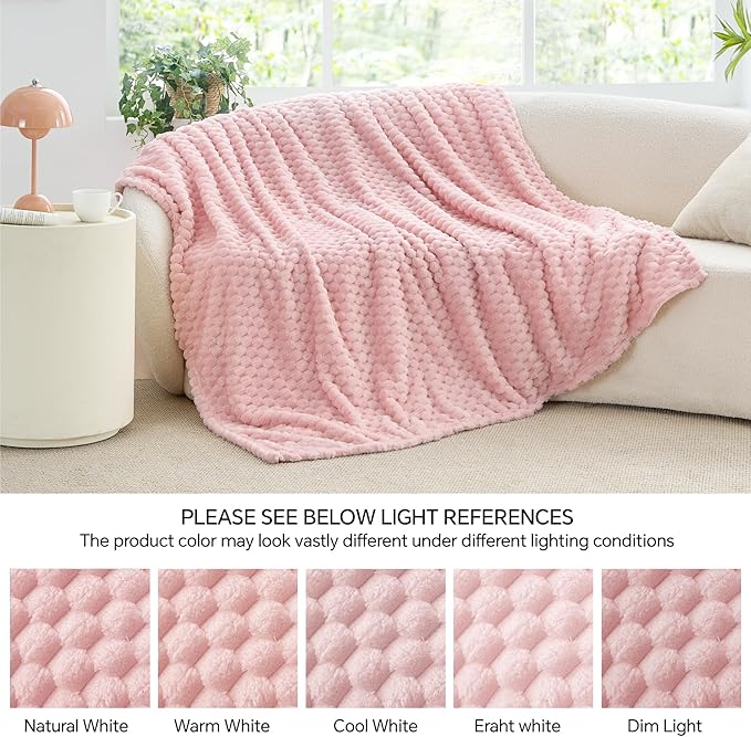BEDELITE Fleece Blanket - 3D Jacquard Decorative Pink Throw Blankets for Women's Couch & Bed, Soft and Cozy Warm Plush Fluffy Blanket, Cute Birthday Gift for Women, 50x70 Inches