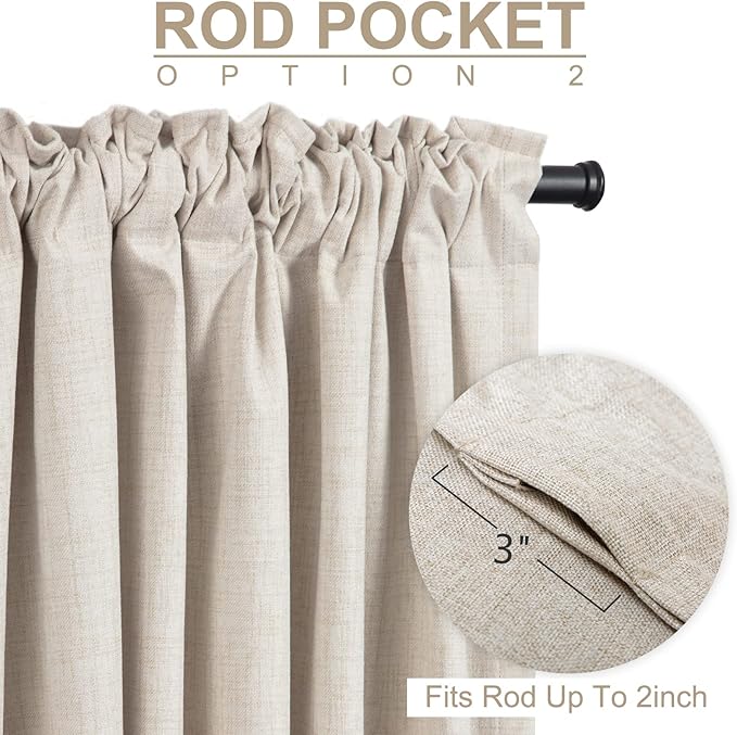 100% Blackout Shield Linen Blackout Curtains for Bedroom 120 Inches Long, Back Tab/Rod Pocket Living Room Drapes, Thermal Insulated Blackout Curtains 2 Panels Set, 50" W x 120" L,Cream