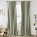 Sage Green 100% Blackout Linen Curtains 95 Inch Length 2 Panels Set for Living Room Bedroom Back Tab Rod Pocket Thermal Insulated Black Out Drapes Room Darkening Window Curtains 95 Inches Long