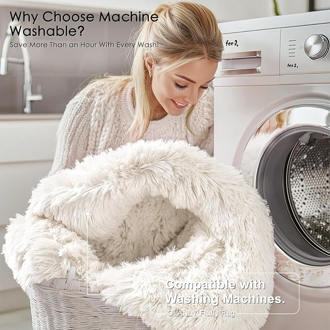 OLANLY 6x10 Machine Washable Large Area Rugs for Living Room, Bedroom, Soft Fluffy Shaggy Bedside Rug, Indoor Floor Carpet for Kids Girls and Boys, Dorms, Nursery, Home Decor Aesthetic, Ivory