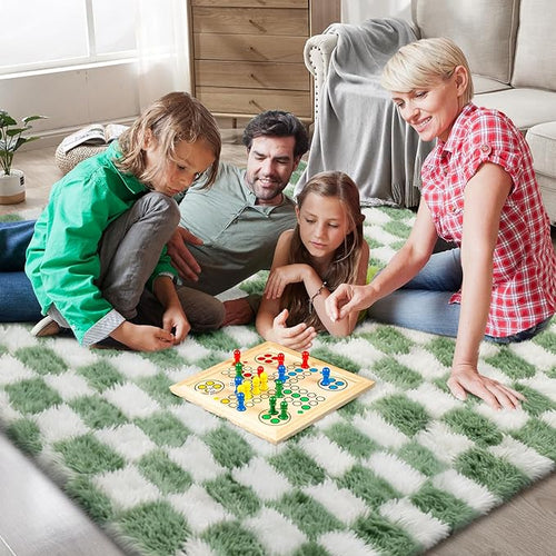 Area Rugs for Bedroom Living Room,5x8 Green and White Fluffy Soft Checkered Rug Fuzzy Shag Shaggy Carpet, Indoor Plush Floor Rugs for Kids Boys Girls Teen Dorm Nursery Home Decor