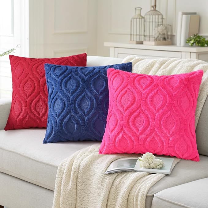 decorUhome Throw Pillow Covers 26x26 Inch Set of 2, Soft Plush Faux Wool Dark Blue Solid Couch Pillow Covers, Accent Euro Sham Farmhouse Neutral Square Pillow Cases for Sofa Bed Living Room