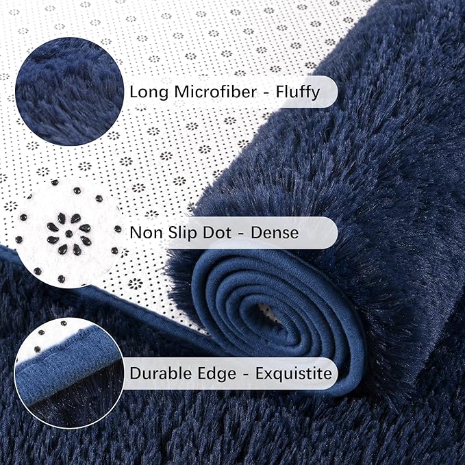 Chicrug Soft Area Rug for Bedroom Living Room Plush Fluffy Rug 4x6 Feet, Shag Furry Area Rug Carpet Non Shedding for Nursery Children Kids Girls Room Home Decorative, Navy Blue