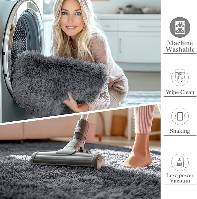 OLANLY 5x5 Area Rugs for Living Room Bedroom, Machine Washable Soft Fluffy Shaggy Bedside Rug, Indoor Floor Carpet for Kids Girls and Boys, Dorms, Nursery Rooms, Home Decor Aesthetic, Grey