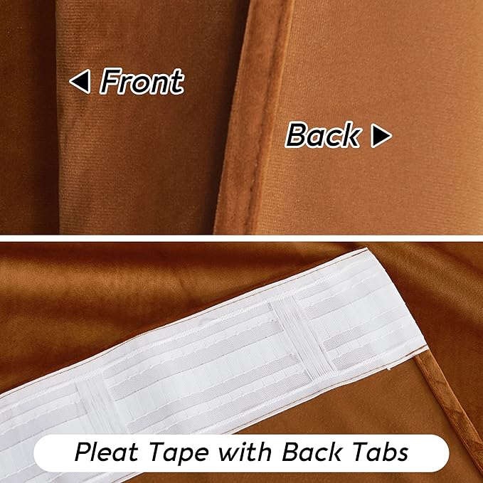 RYB HOME Velvet Curtains 108 inch, Room Darkening Window Curtains for Living Room Thermal Insulated Privacy Backdrop with Back Tab Loop for Bedroom, Golden Oak, W52 x L108 inch, 2 Panels
