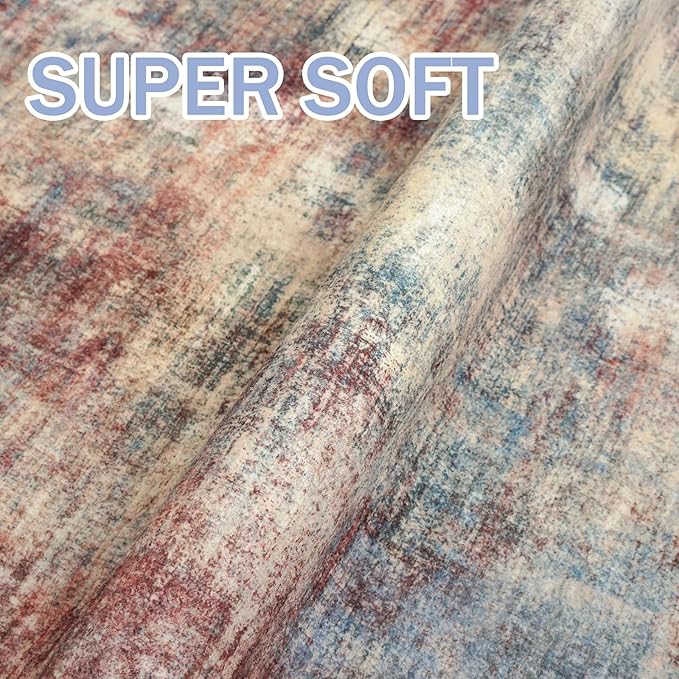 IOHOUZE Abstract Area Rugs 8x10 Ft Washable Large Rugs for Living Room, Non Slip Dining Room Rug, Printed Faux Wool Rugs for Bedroom, Floor Carpet for Office Nursery Playroom, Red/Multi