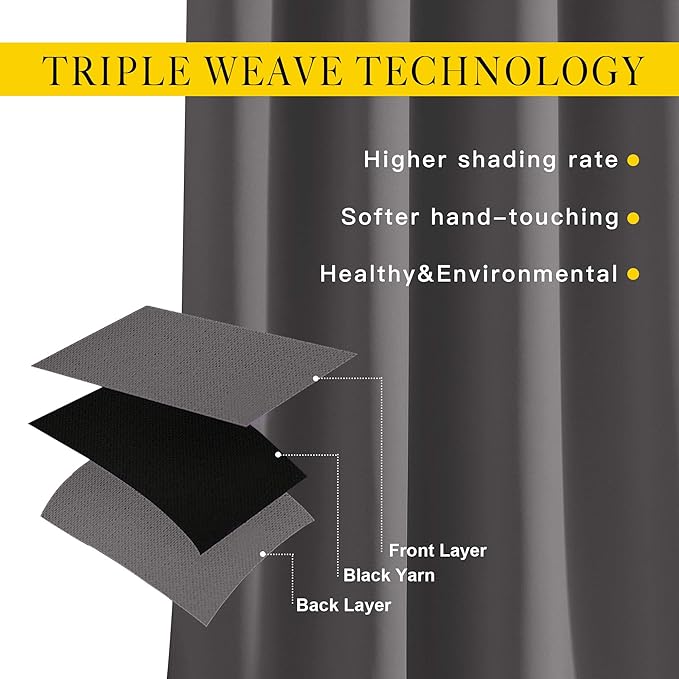 NICETOWN Bedroom Grey Blackout 120 inch Curtains - Triple Weave Energy Saving Thermal Insulated Solid Grommet Blackout Draperies for Patio, W52 x L120, 2 Panels