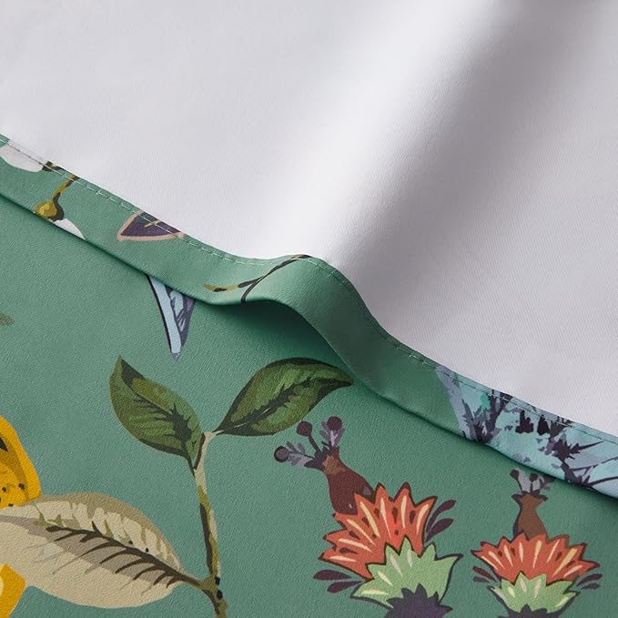 Topfinel Floral Two Pages Curtains 84 Inches Long Drapes,Vintage French Country Grommet Botanical Hummingbird Woodland Jungle Victorian Patterned Sage Green Lemon Drapes for Bedroom Dining Living Room