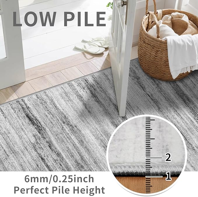 2x10 Washable Runner Rugs for Hallway: Easy-to-Clean Abstract Runners for Entryway Kitchen Dining Room- Stain and Water Resistant Rugs with Non-Slip Backing - Soft Low-Pile Carpet Grey