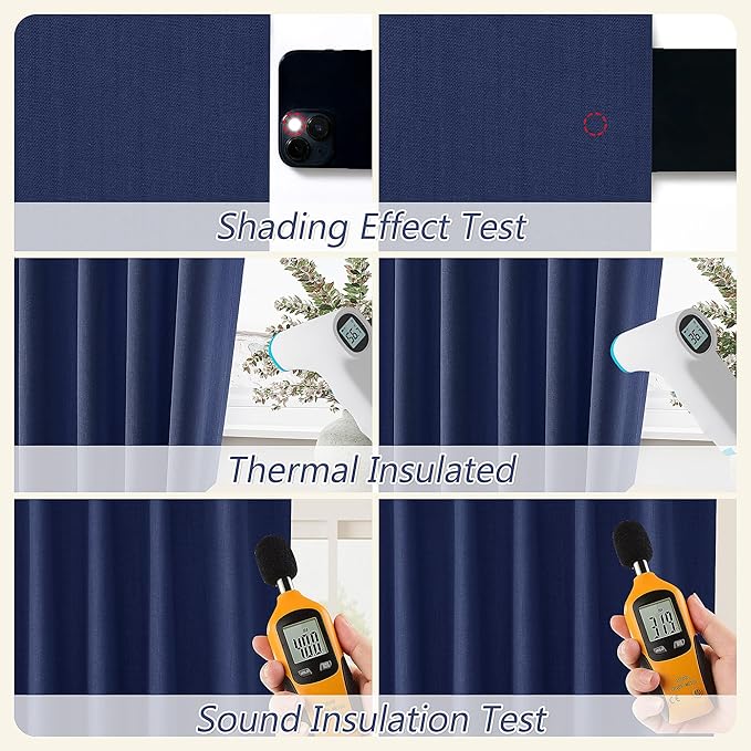 Guken 100% Blackout Curtains 102 Inch Length 2 Panels Set for Living Room Bedroom Back Tab Thermal Insulated Black Out Linen Drapes Room Darkening Window Curtains 102 Inches Long,Classic Blue