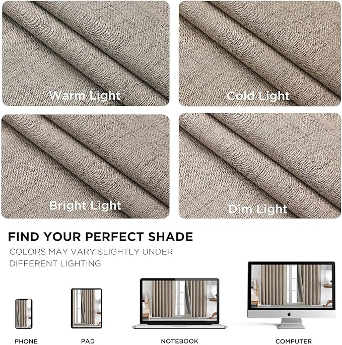 Joydeco Blackout Curtains for Bedroom - 100% Light Blocking 2 Panels Set Linen Drapes 42" W x 72" L, Thermal Insulated Room Darkening Curtains, Linen Textured for Living Room, Rod Pocket & Back Tabs