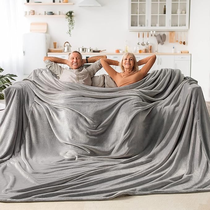 BEDELITE Big Fleece Blanket - 120" x 120" (10' x 10'), Super Soft Fluffy Fuzzy Oversized King Blanket for Bed, Couch, Sofa, Camping, Fits Whole Family, Grey