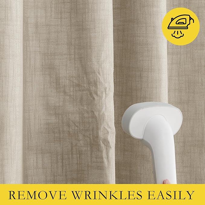 NICETOWN Taupe 100% Blackout Linen Curtains 84 inch Long Burg, Farmhouse Thick Completely Blackout Window Treatment Panels Thermal Insulated Drapes for Living Room (1 Pair, 42" Width Each Panel)