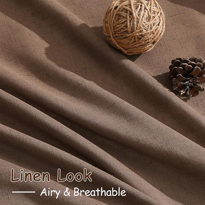 Nanspring Caramel Brown Linen Curtains 63 Inches Length 2 Panels Set for Living Room Back Tab Pocket Light Filtering Semi Sheer Drapes Elegant Farmhouse Cotton Linen Textured Window Curtain 52X63