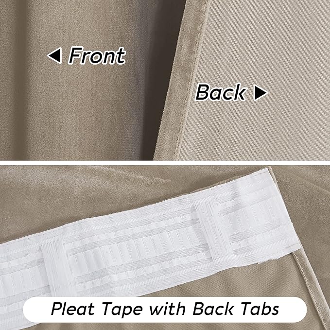 RYB HOME Camel Beige Velvet Curtains 90 inches, Soft Durable Drapes Room Darkening Privacy Window Treatment Farmhouse Decor for Apartment Sliding Glass Door, W52 x L90 inches, Set of 2