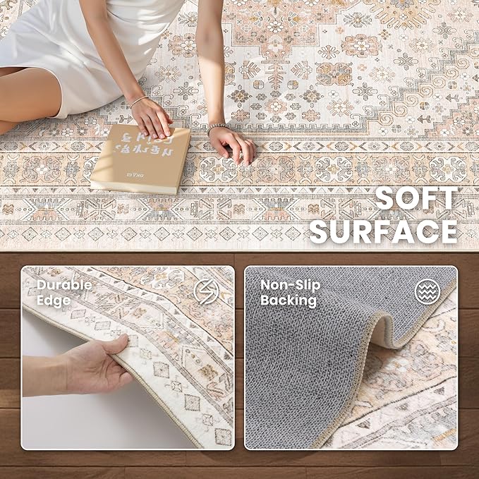 zesthome 6x9 Area Rug, Super Soft Washable Rugs for Living Room, Non-Slip Stain Resistant Vintage Rugs, Ultra-Thin Large Area Rugs