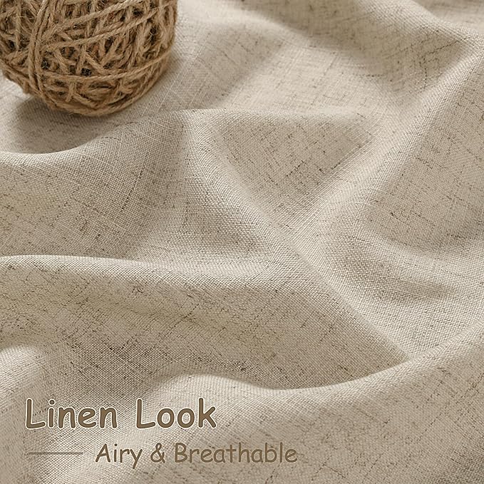 Taupe Burlywood Linen 112 Inch Curtains for Living Room Light Filtering Semi Sheer Curtain Back Tab Rustic Modern Farmhouse Decor Drapes Floor to Ceiling High Window for Bedroom 52x112, 2 Panels