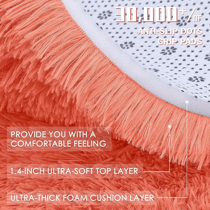 OLANLY 5x8 Machine Washable Large Area Rugs for Living Room, Bedroom, Soft Fluffy Shaggy Bedside Rug, Indoor Floor Carpet for Kids Girls and Boys, Dorms, Nursery, Home Decor Aesthetic, Coral Red