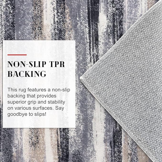 Lansny Modern Abstract 8x10 Large Machine Washable Living Room Rug Non-Slip Soft Bedroom Area Rug Grey Black Multi Ultra Thin Print Faux Wool Carpet Throw Rugs for Nursery Playroom Dining Room Indoor