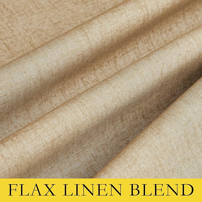 NICETOWN 100% Absolutely Blackout Linen Curtains with Thermal Insulated White Liner, Camel, W52 x L95, 2 Panels, Textured Linen Look Noise Reducing Window Treatments Drapes for Bedroom/Living Room