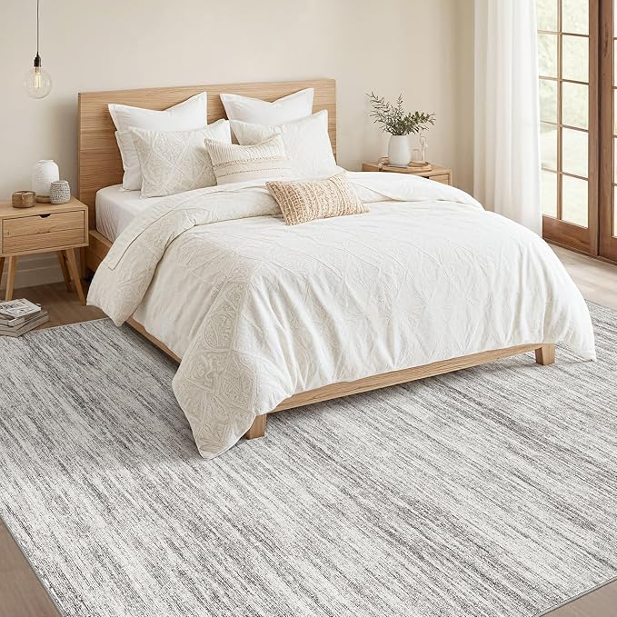 Nakagishi 5X7 Area Rugs Living Room: Washable Large Vintage Rug Neutral Non-Slip Soft Stain Resistant Indoor Carpet for Bedroom Nursery Dining Room Office Playroom - Grey-01