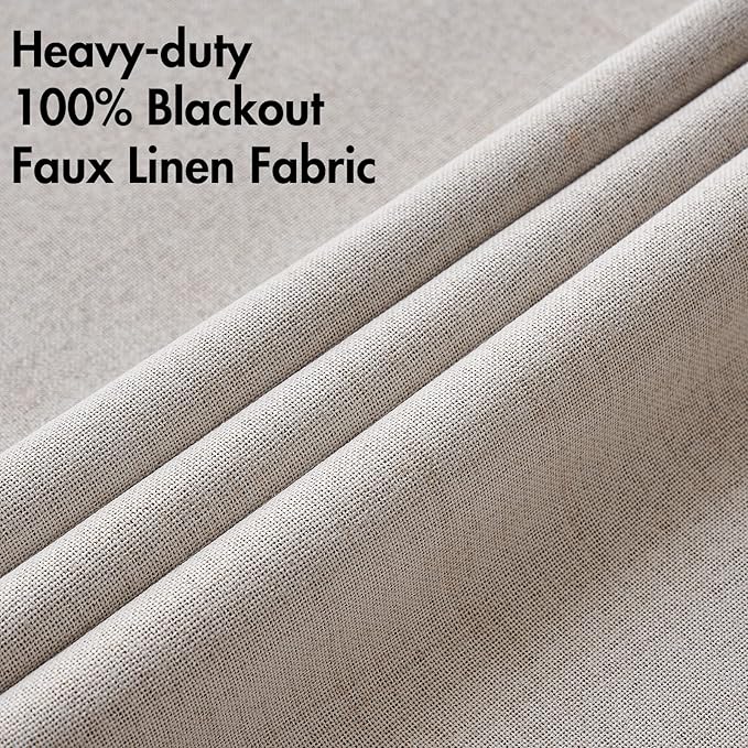 MIULEE 100% Blackout Linen Textured Curtains for Bedroom Solid Thermal Insulated Ivory Grommet Room Darkening Curtains & Drapes Luxury Decor for Living Room Nursery 52 x 120 Inch (2 Panels)
