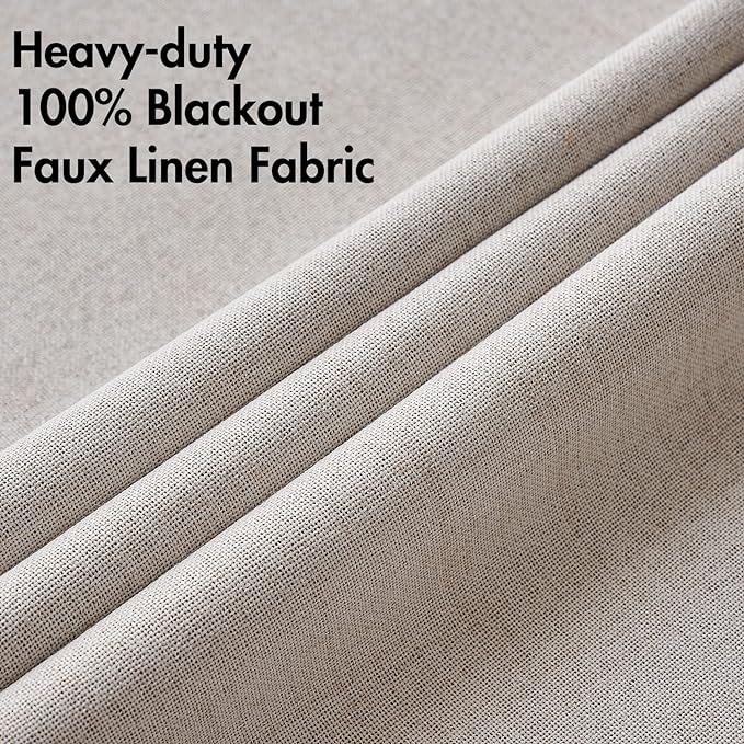 MIULEE 100% Blackout Linen Textured Curtains for Bedroom Solid Thermal Insulated Ivory Grommet Room Darkening Curtains & Drapes Luxury Decor for Living Room Nursery 42 x 90 Inch (2 Panels)