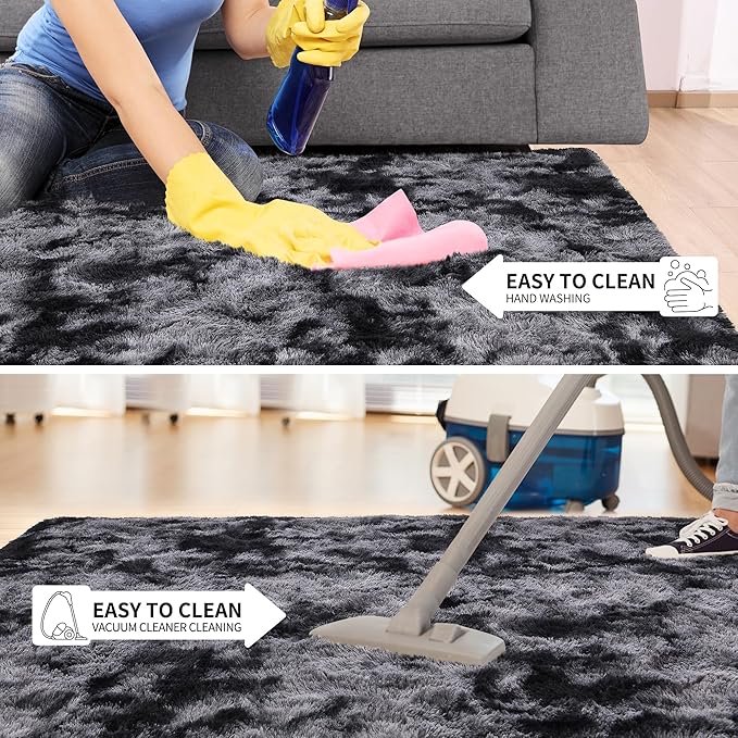 Tepook Soft Fluffy Rugs for Living Room, 5x7 Shaggy Area Rug for Bedroom, Modern Shag Rug Fuzzy Carpets for Kids, Plush Indoor Nursery Home Decor Rug with Non-Slip Bottom, Tie-dye Dark Grey