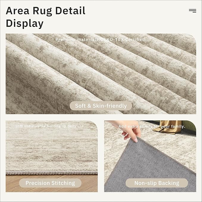 Hallway Runner Rug 3x16 - Vintage Non Slip Washable 16ft Kitchen Runner for Entrance Soft Long Carpet Runners for Living Room Bedroom Dining Room, Beige