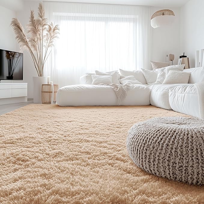 OLANLY 10x11 Machine Washable Large Area Rugs for Living Room, Bedroom, Soft Fluffy Shaggy Bedside Rug, Indoor Floor Carpet for Kids Girls and Boys, Dorms, Nursery, Home Decor Aesthetic, Beige