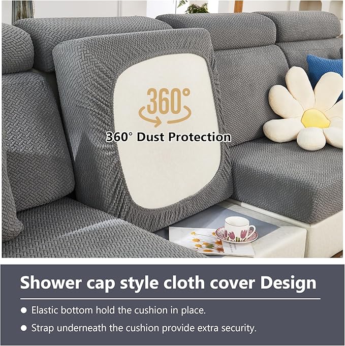 Couch Cushion Covers for Sofa Couch Covers Wear-Resistant Universal Sofa Cover Washable Stretch for Sectional Slipcovers (Texture-Gray,Back Cover L)