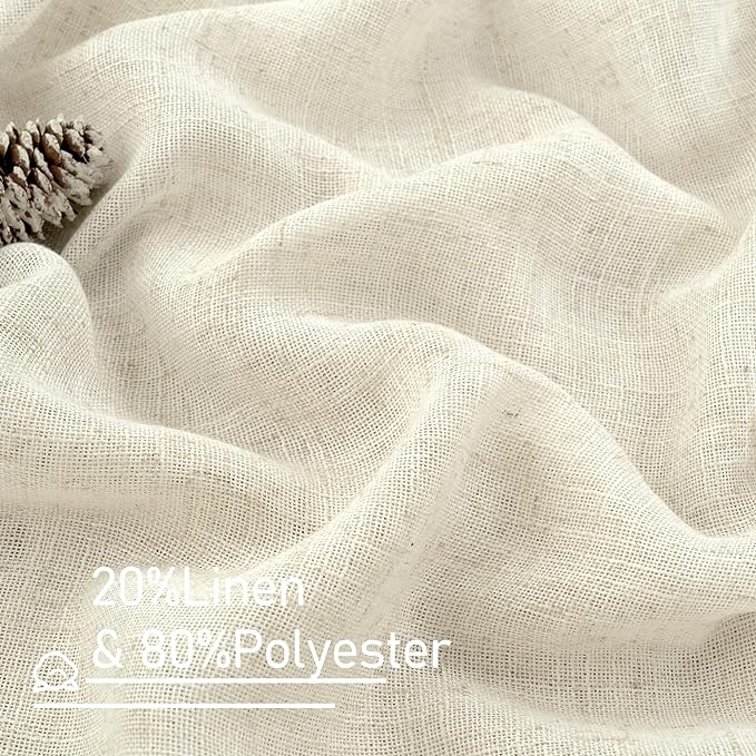 LAMIT Semi Sheer Linen Window Curtains 63 Inch Length, Light Filtering Neutral Curtain Panels Farmhouse Back Tab and Rod Pocket Drapes for Bedroom, Cream Ivory, 2 Panels, 52 x 63 Inch