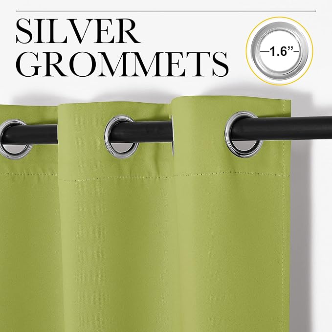 NICETOWN Room Darkening Window Panels - Fresh Green Thermal Insulated Curtains 95 inches Length for Christmas Bedroom (42 inches Width, Double Pieces)