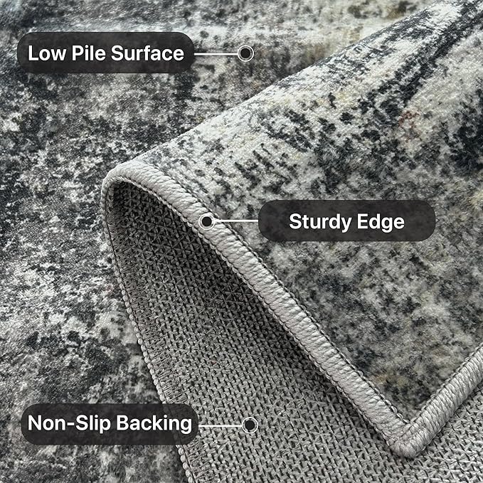 BEIMO Runner Rug for Hallway Kitchen 2x8 Machine Washable Runners Rug for Entryway, Dark Gray Soft Modern Abstract Throw Rugs, Floor Carpet with Non Slip Rubber Backing