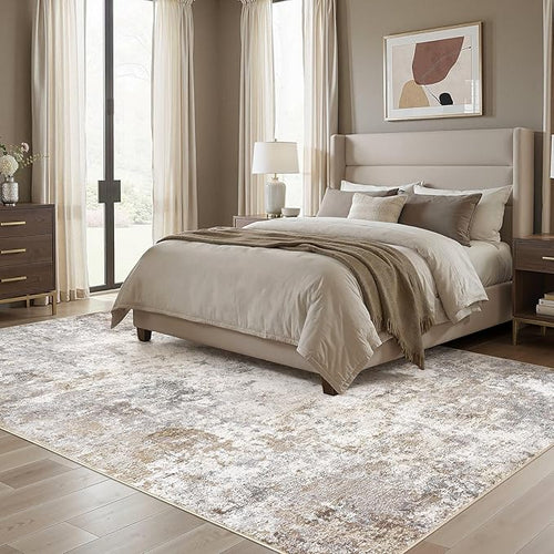 7x9 Area Rug Living Room Rugs - Washable Neutral Modern Abstract Soft Thin Large Rug Indoor Floor No Slip Rug Carpet for Bedroom Under Dining Table Home Office Decor - Brown Grey