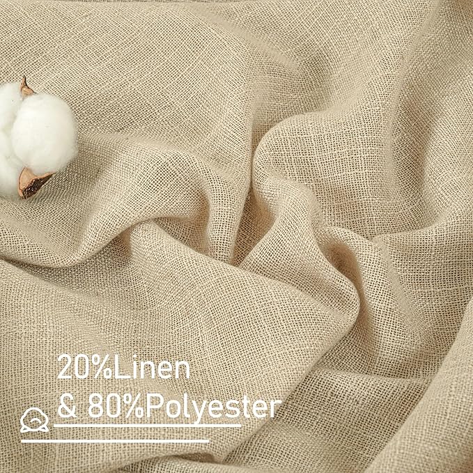LAMIT Natural Linen Blended Curtains for Living Room, Back Tab and Rod Pocket Semi Sheer Curtains Light Filtering Country Rustic Drapes for Bedroom/Farmhouse, 2 Panels,52 x 120 Inch, Linen