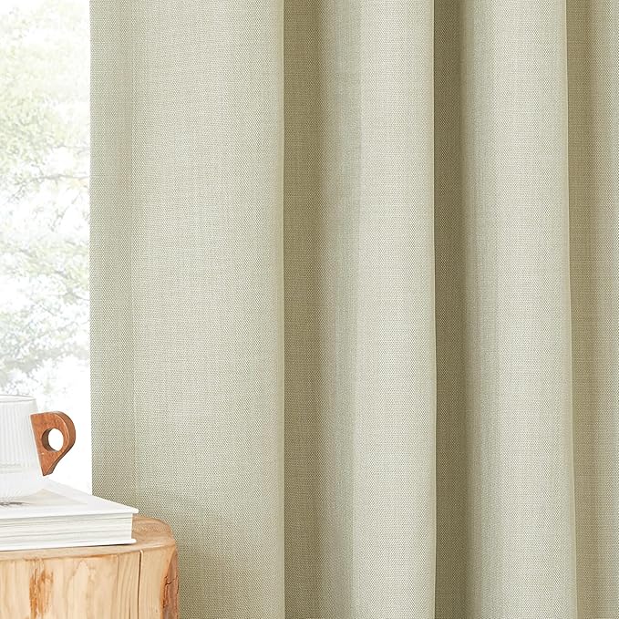 NICETOWN Room Darkening Living Room Curtains 96 inches Long, Pinch Pleated Curtains Faux Linen Blend Light Blocking Noise Canceling Drapes for Bedroom, Linen Beige, W52 x L96, 2 Panels