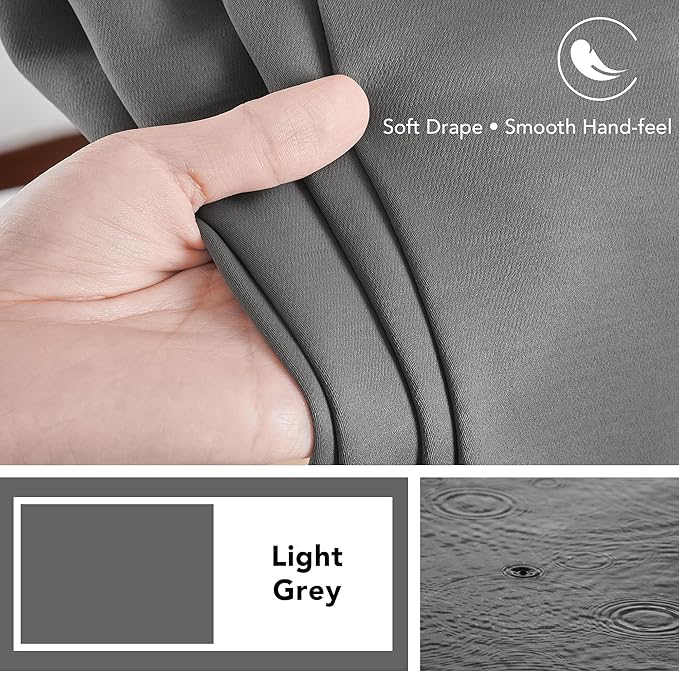 Deconovo Blackout Curtains, Thermal Insulated, W42 x L63 2 Panels, Back Tab, Machine Washable, Room-Darkening Drapes for Bedroom/Living Room Light Grey