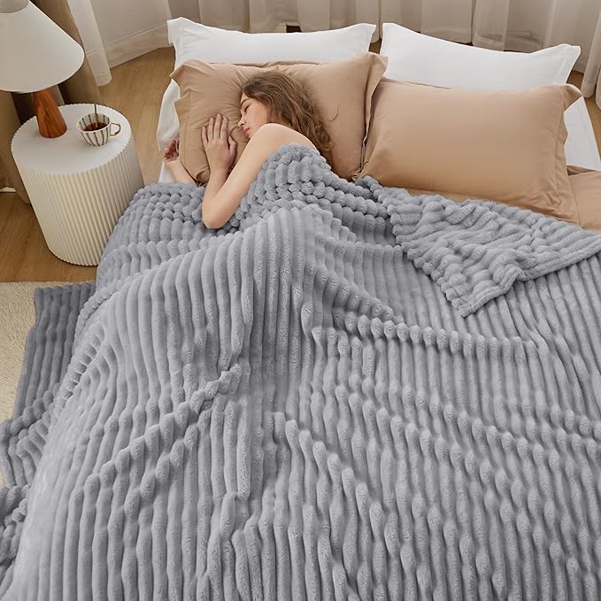 Bedsure GentleSoft California King Size Blanket for Bed - Cozy Soft Blankets for Women, Cute Large Throws for Girls, Light Grey, 102x96 Inches