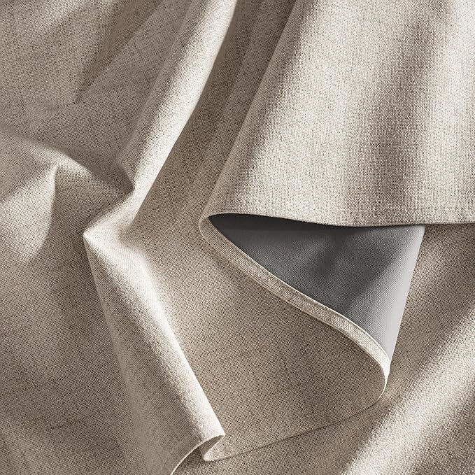 RYB HOME Natural Beige 100% Blackout Linen Curtains for Bedroom 96 inches Long, Thermal Insulated&Privacy Assurd Window Curtains for Living Room Dining Patio Sliding Glass Door, W52 x L96, 2 Panels