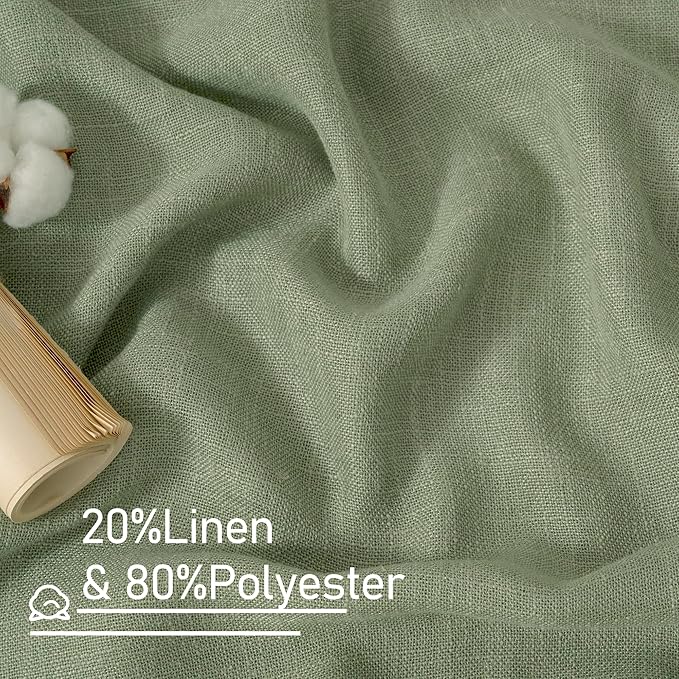 LAMIT Linen Semi Sheer Curtains 96 inches Long 2 Panels Set, Light Filtering Panels Back Tab and Rod Pocket Floor to Ceiling Curtains for Bedroom/Living Room, Sage Green, 52 x 96 Inch