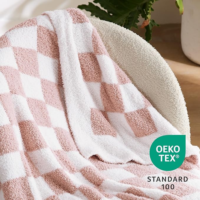 Bedsure GentleSoft Checkered Twin Blanket for Couch, Super Soft Cozy & Warm Knit Pink Throw Blanket, Breathable, Lightweight & Fluffy Plaid Blankets for Bed, Sofa, Gifts for Women Grils, 60x80 Inches