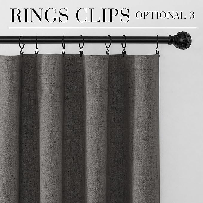 RYB HOME Grey Linen 100% Blackout Curtains for Bedroom 120 inch Long 52 inch Width, Extra Long Drapes Thermal Insulated&Privacy Assurd for Sliding Glass Doors/Dining, Back Tab&Rod Pocket, 2 Panels